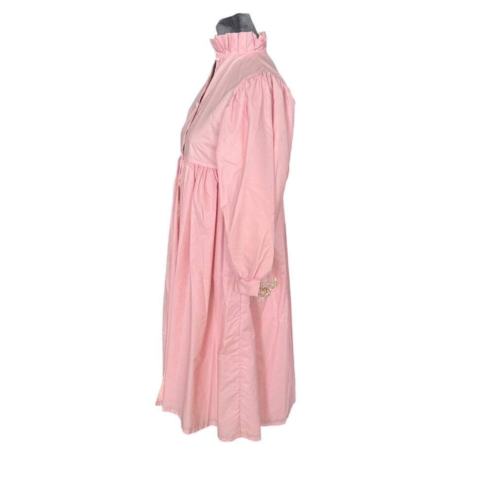 Francoise Bouthillier Pink Long Puff Sleeve Button-Down Girls Dress With Ruffled - Picture 3 of 7